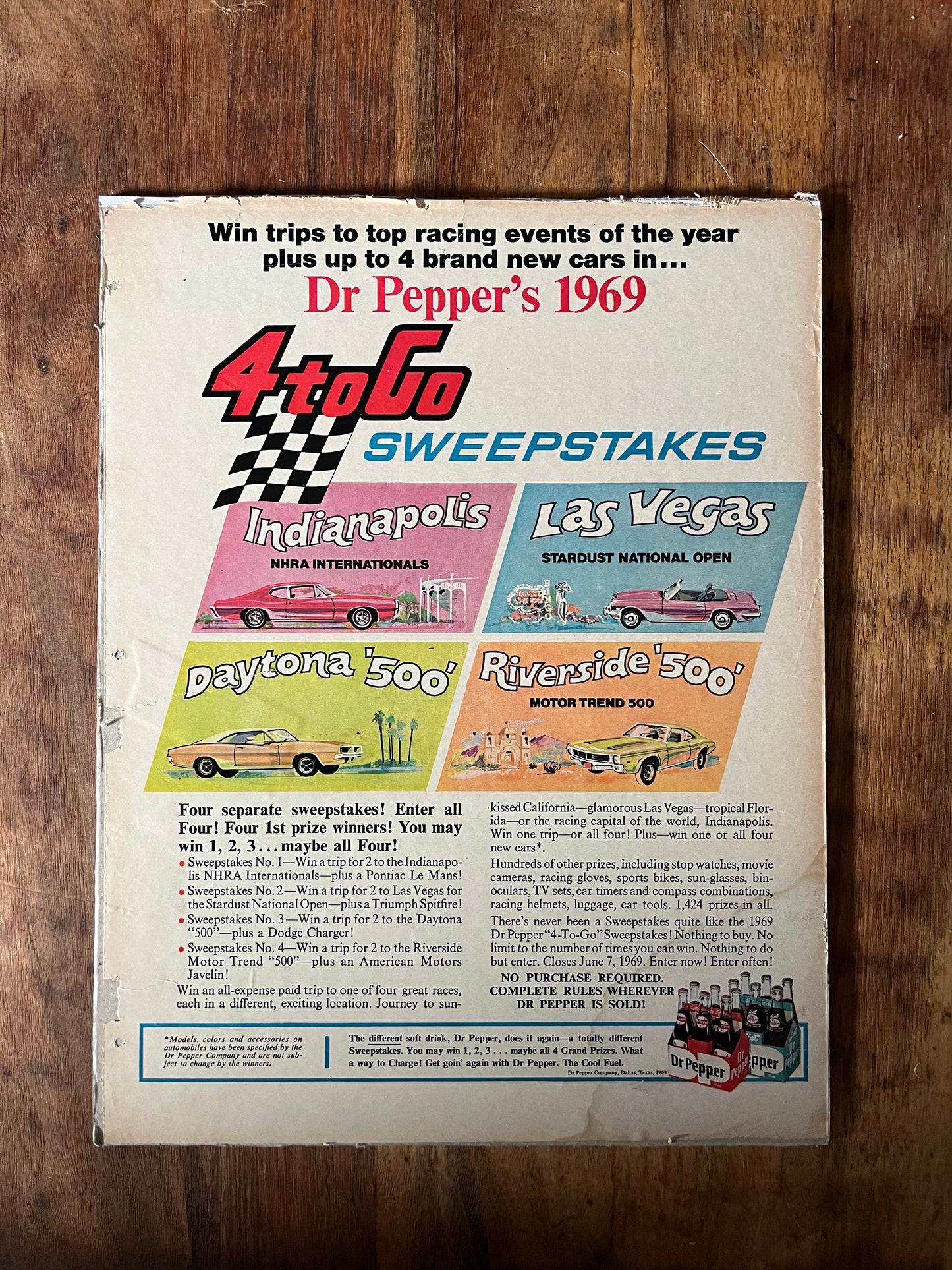 Vintage Dr Pepper 1969 car racing advertising print Indianapolis 500 / Riverside