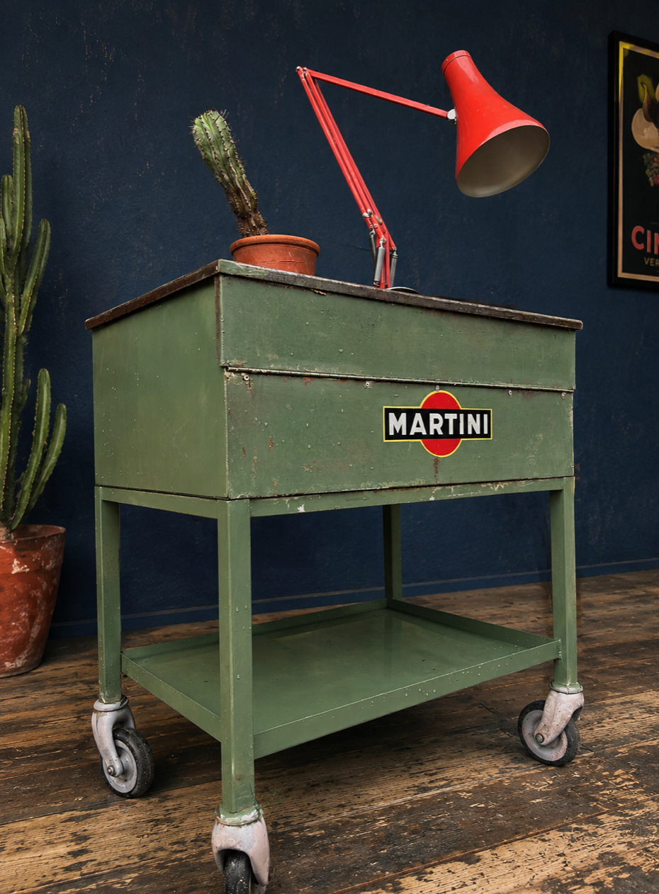 Vintage Martini logo drinks trolley army green