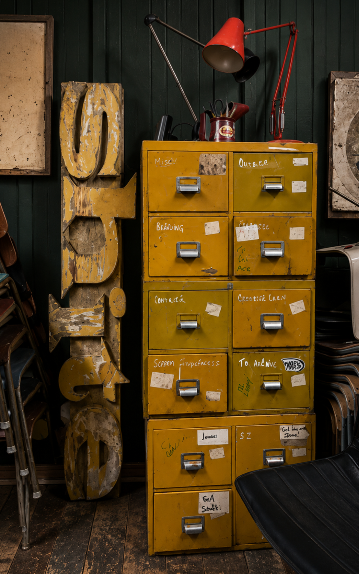 Vintage Yellow Metal filing cabinet 1970s