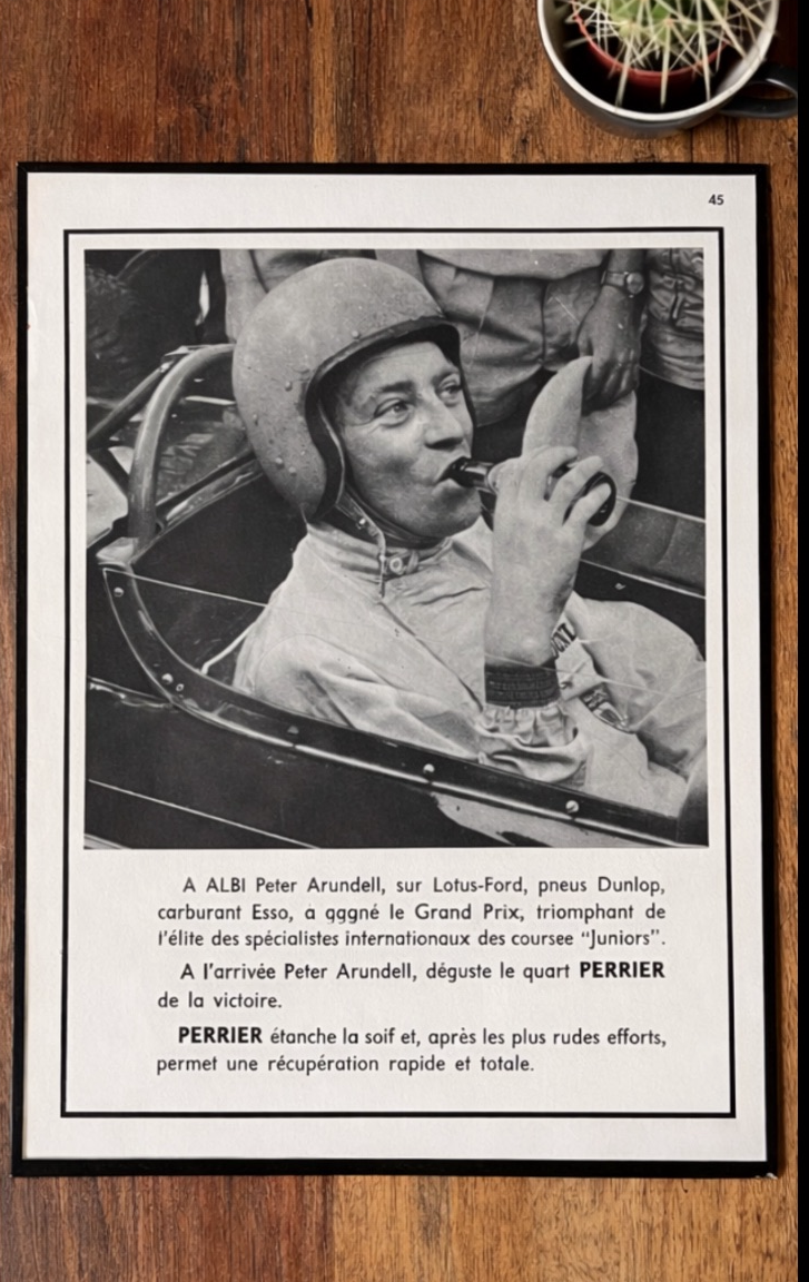 Peter Arundell vintage french motor racing print Perrier c1967