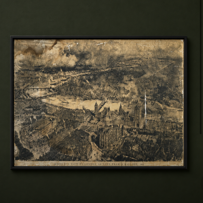 Victorian Monochrome Print - Bird’s eye view of London', H. Brewer 1884