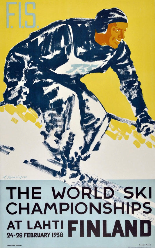 Lahti Finland Ski world championships 1937 vintage poster