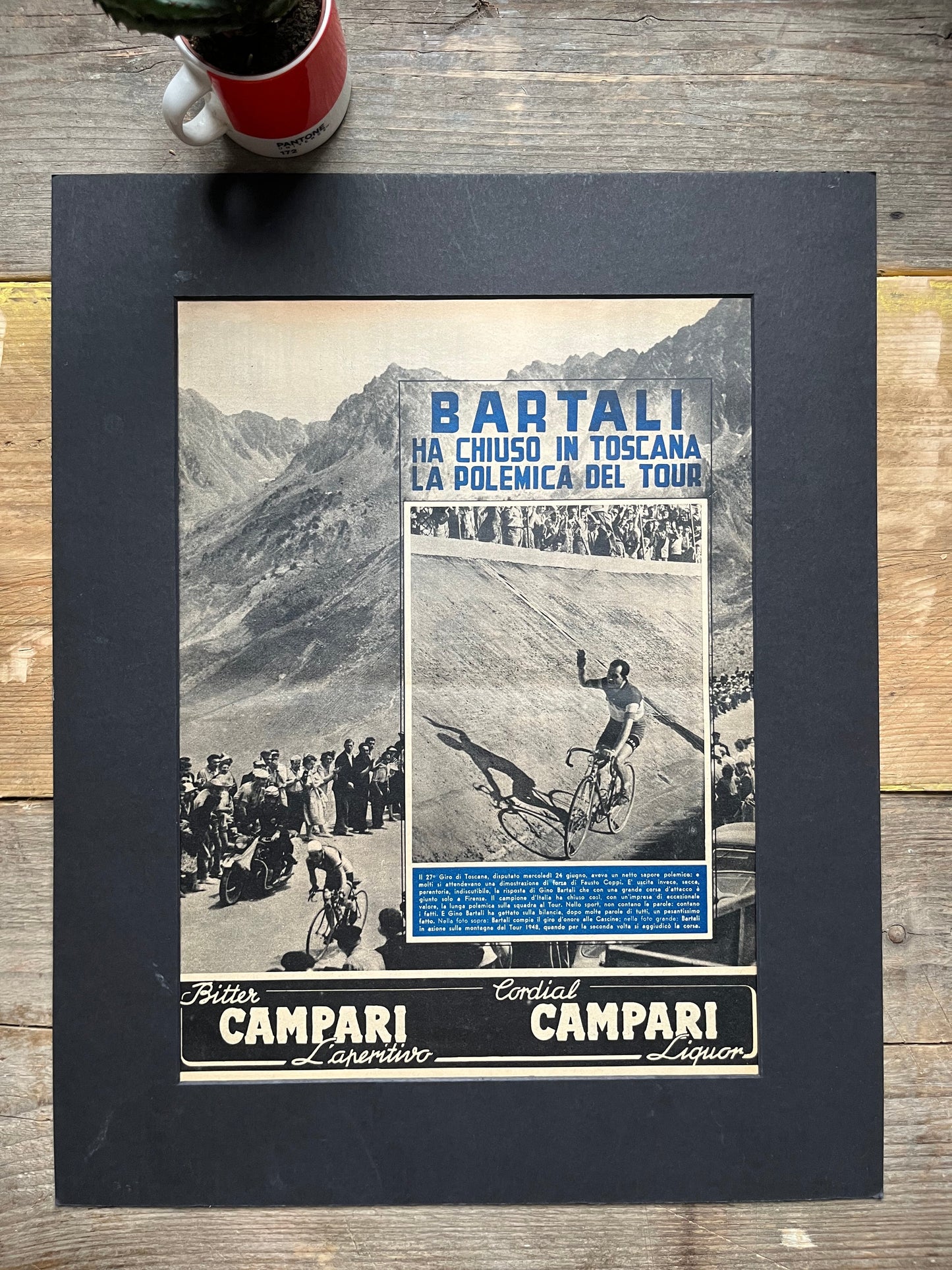 Gino Bartali 1952 Giro d'Italia / Campari vintage cycling print c1950