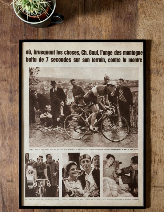 Vintage cycling print Tour de France 1958 Charly Gaul - Ange des montagne