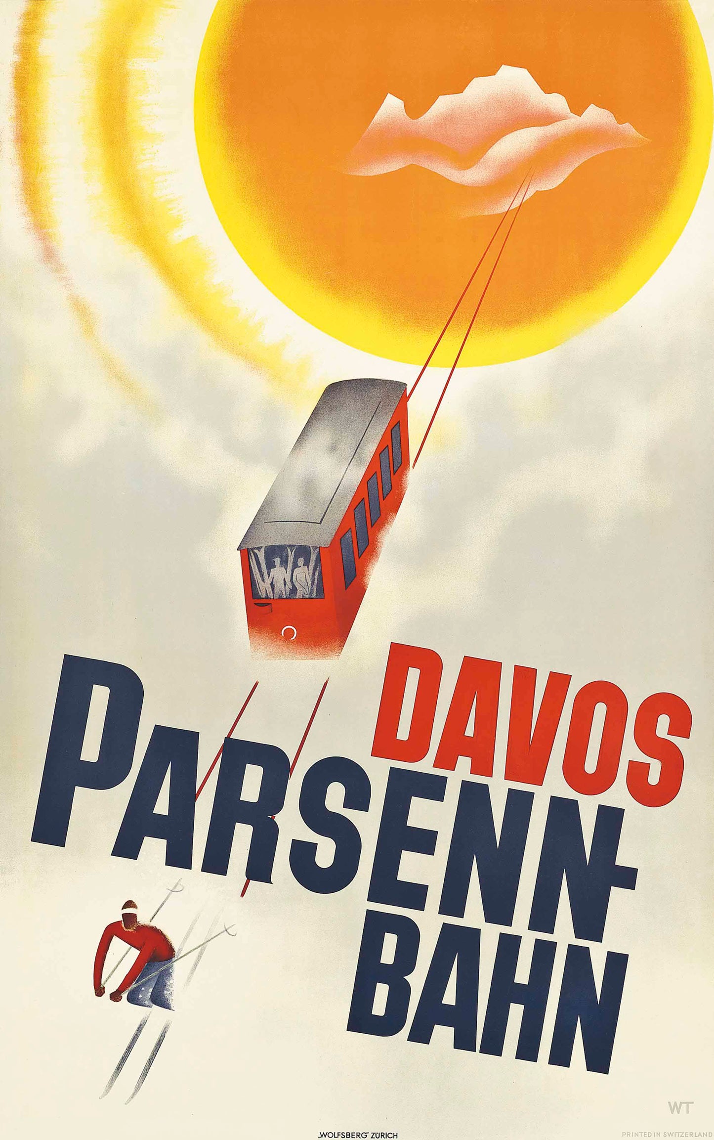 Vintage Ski poster Davos,Parsen Bahn Switzerland