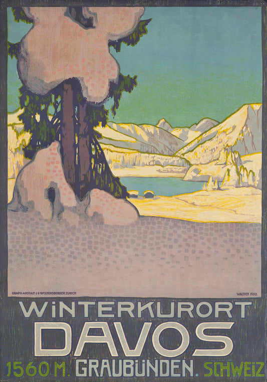 Vintage Ski poster Davos,Switzerland 1905 by Walter Koch.