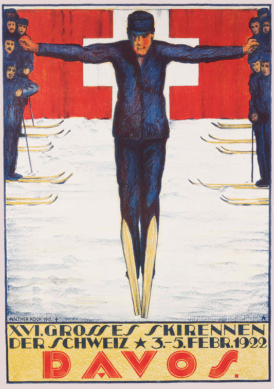 Vintage Ski poster Davos Switzerland 1915 Davos, Walther Koch