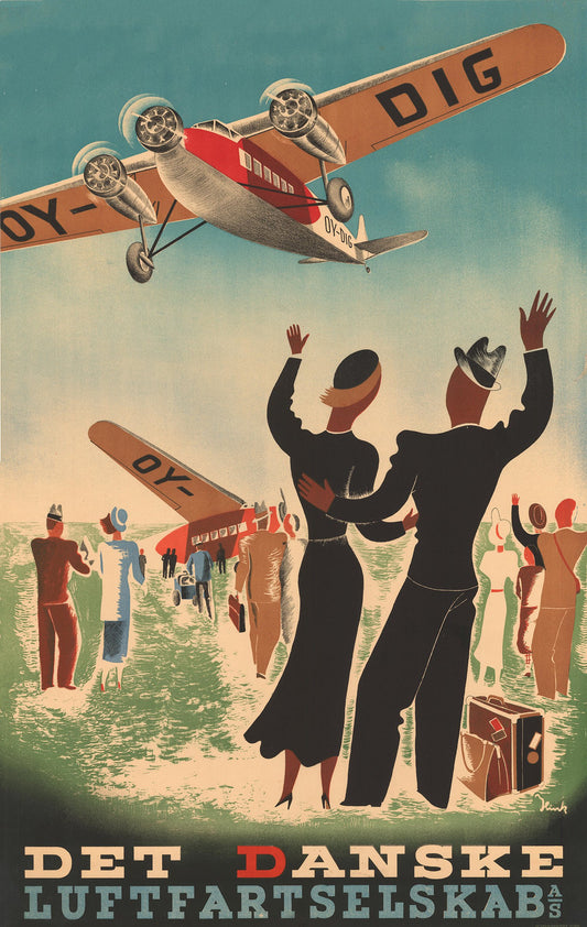 Det Dansk Luftfartselskab c1936 vintage aviation poster - Denmark
