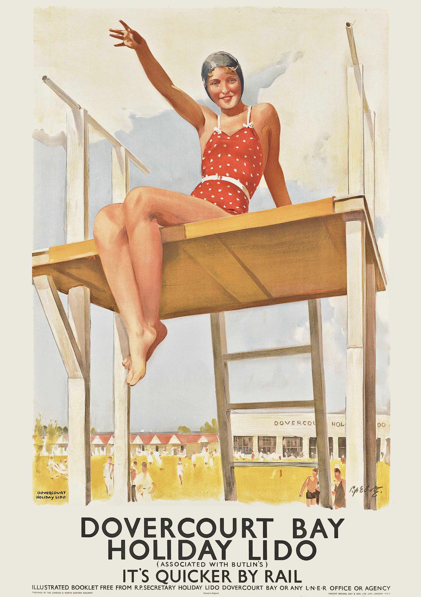Vintage travel poster - Dovercourt Bay Lido c1938 London and North railway