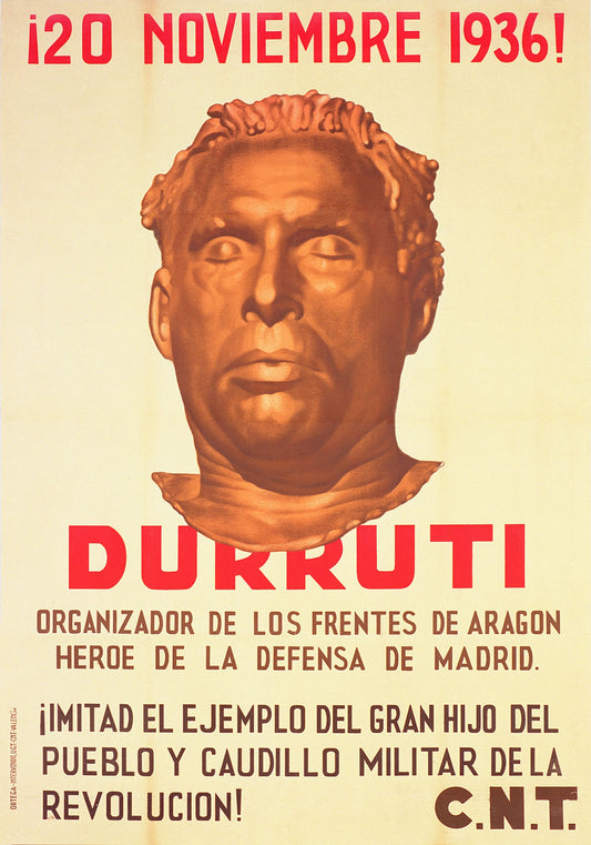Vintage Spanish civil war poster Buenaventura Durruti c1936.