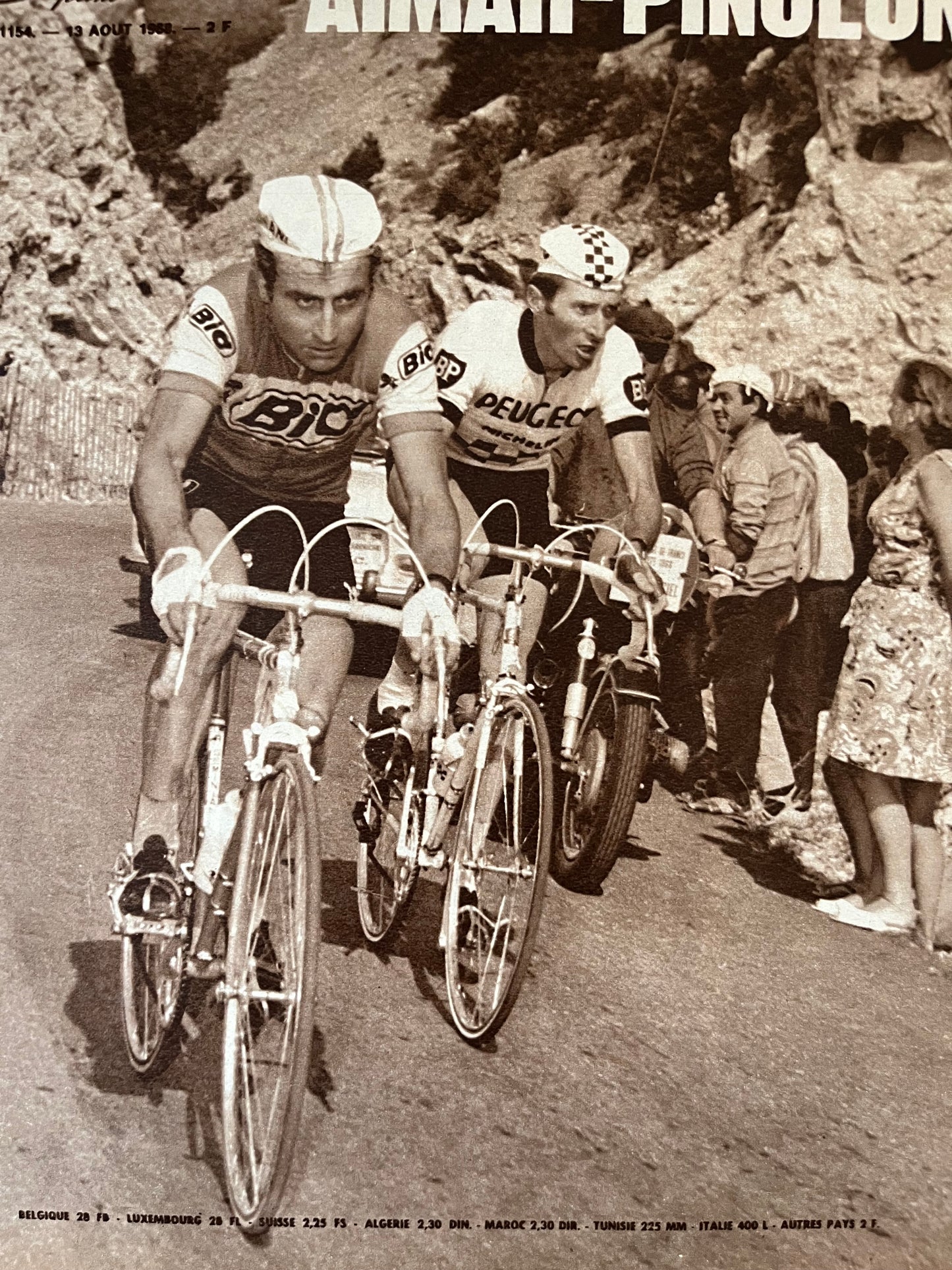 Vintage cycling print 1968 Roger Pingeon Lucien Aimar