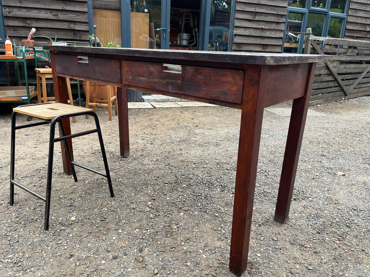 Iroko science lab table / desk from Smithdon school brutalist design c1954