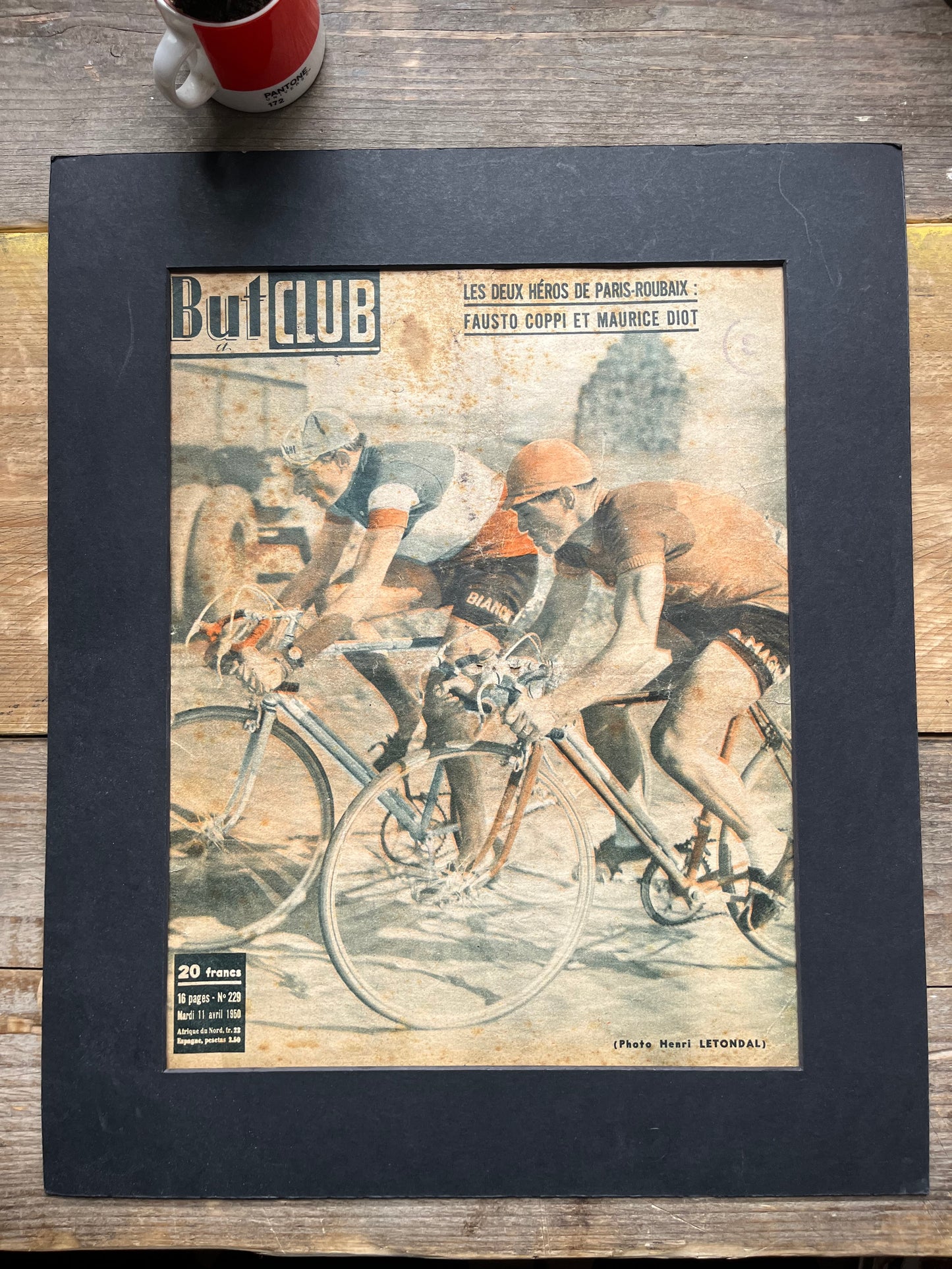 Fausto Coppi Marcel bidot Bianchi Paris Roubaix original vintage cycling print 1950