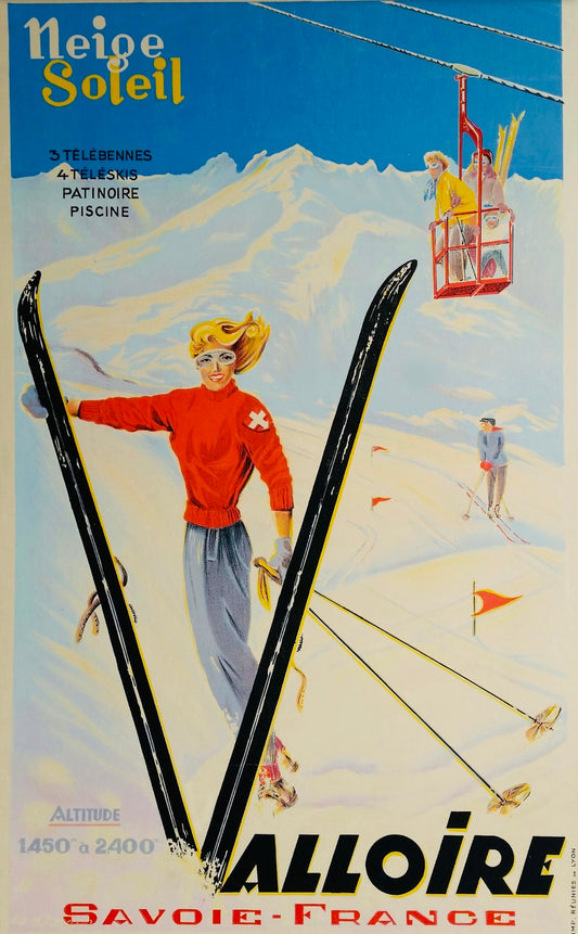 Alloire ski French Alps - 1950s Vintage ski poster