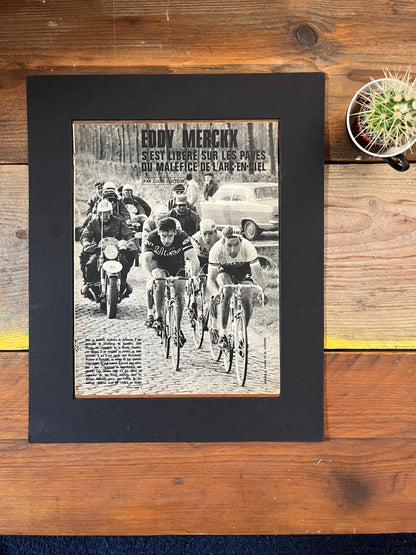 Eddy Merckx vintage cycling print 1968 Paris Roubaix Faema