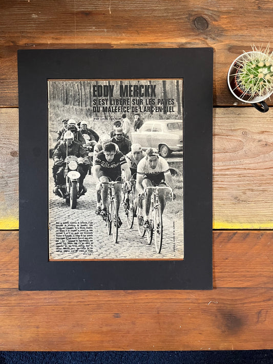 Eddy Merckx vintage cycling print 1968 Paris Roubaix Faema