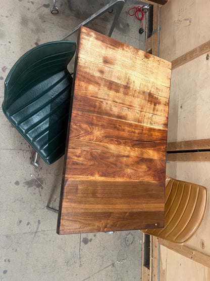 1950s James Leonard compass leg Desk with reclaimed oak top