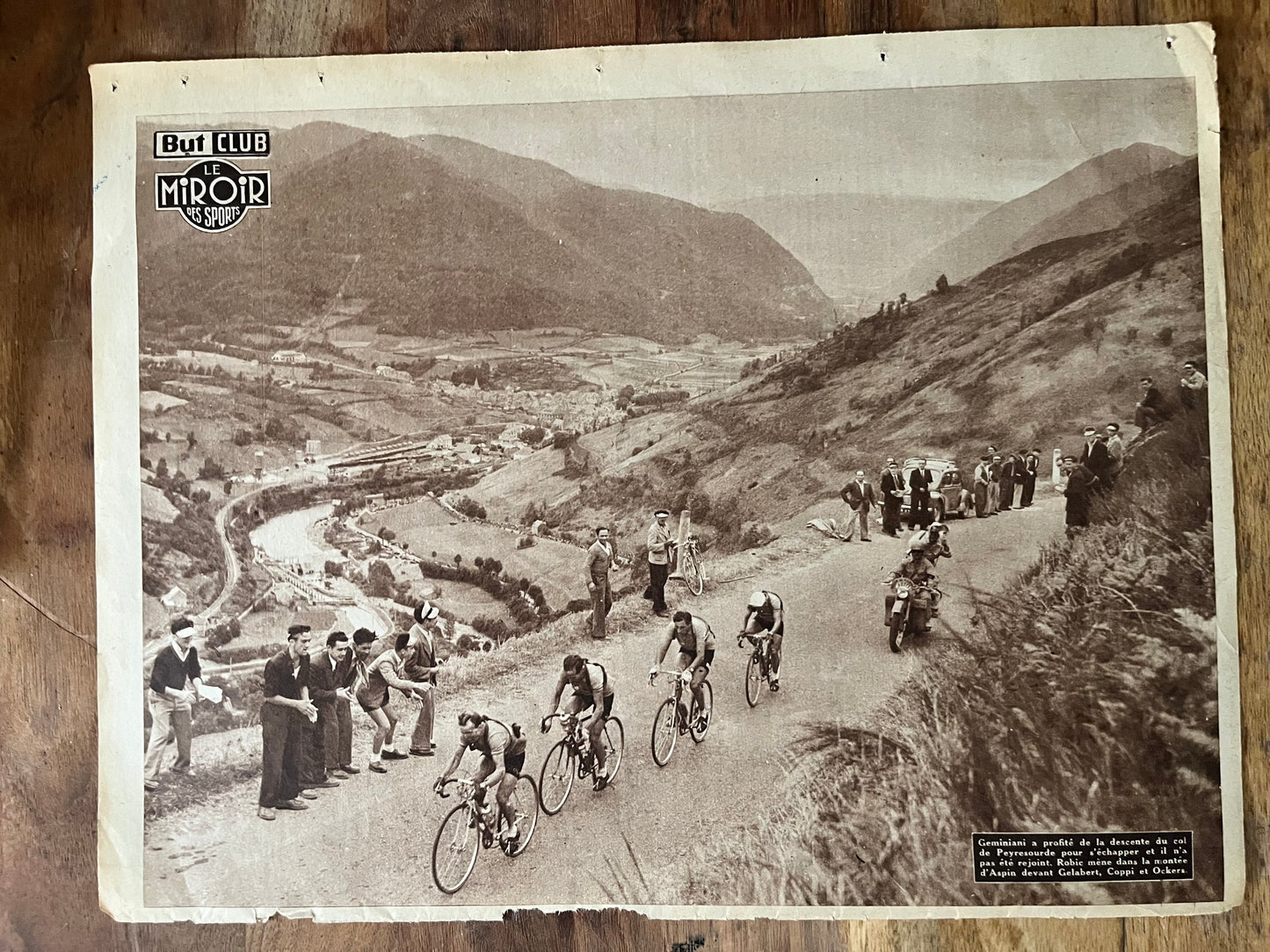 Vintage Tour de France cycling print c1951 Coppi Geminiani