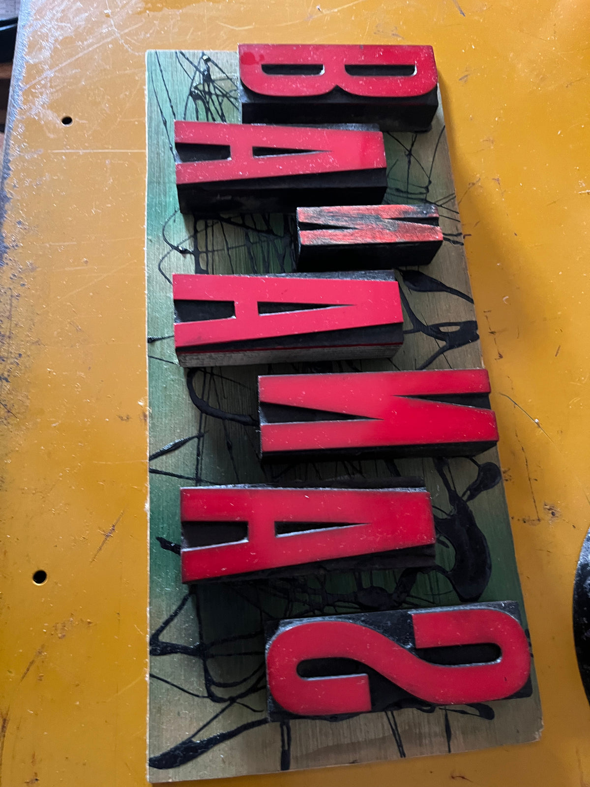 “Bananas” artwork from reclaimed Printing blocks
