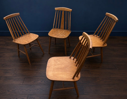 1970s midcentury wooden dining chairs set