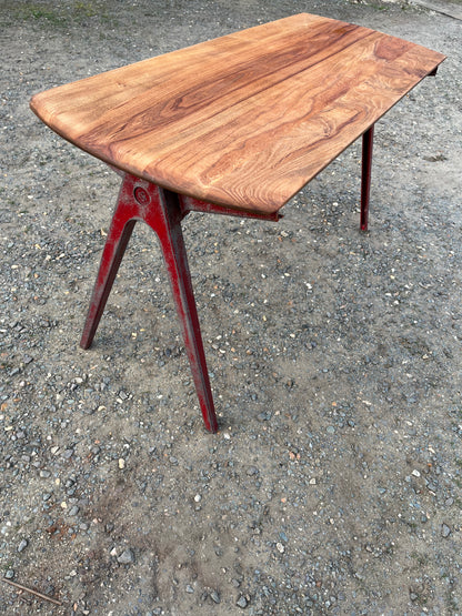 1950s James Leonard ESA side Table with reclaimed elm top