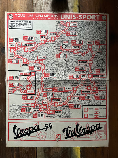 1954 Vintage Tour De France Vespa Stage map