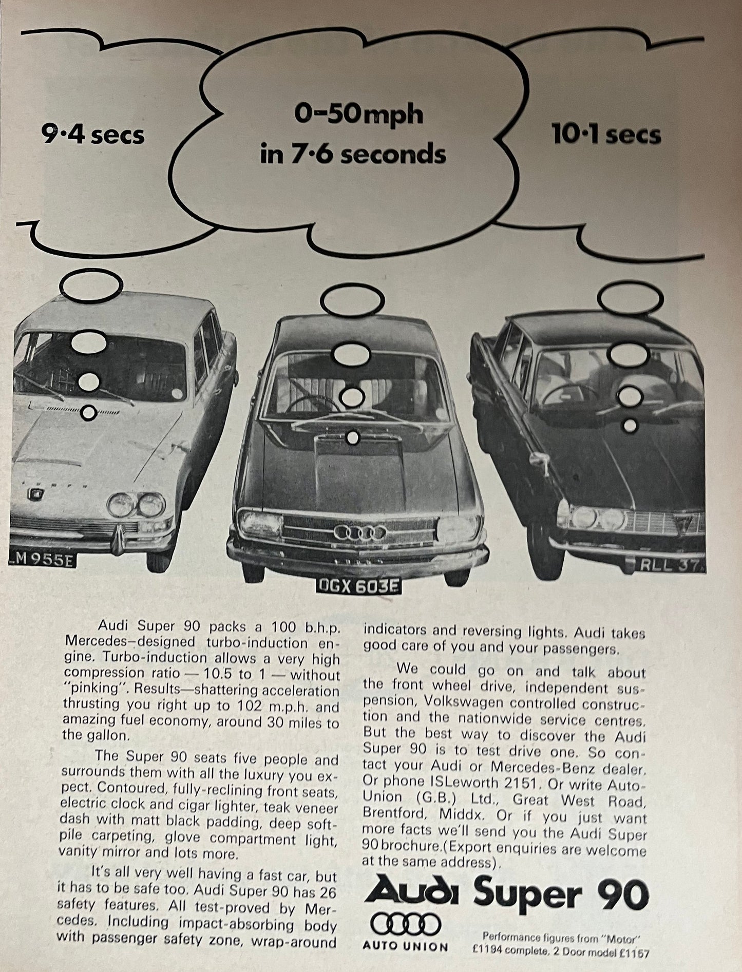 Set of three Audi / Auto Union original advertisements - Unframed