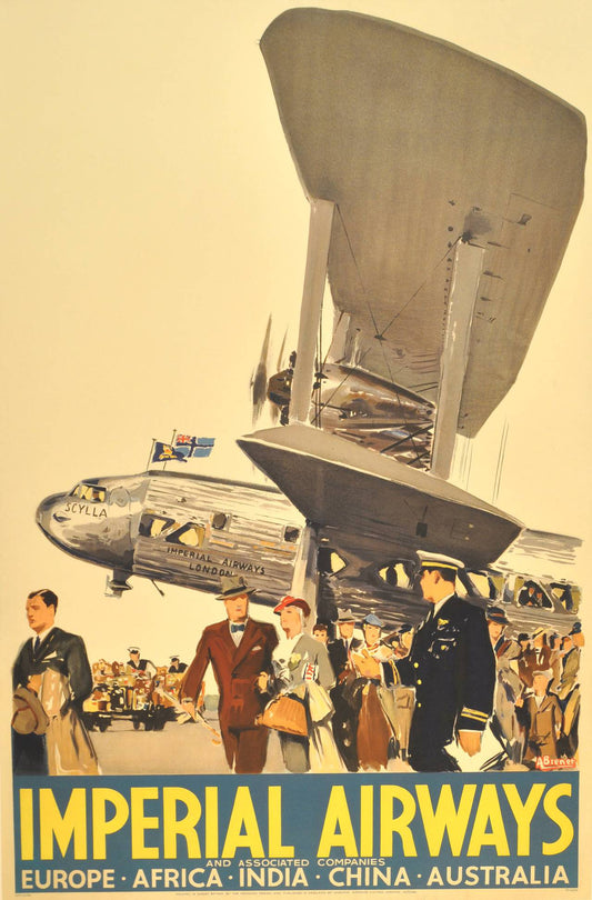 Vintage Travel poster - Imperial Airways Art Deco Europe Africa Asia c1936