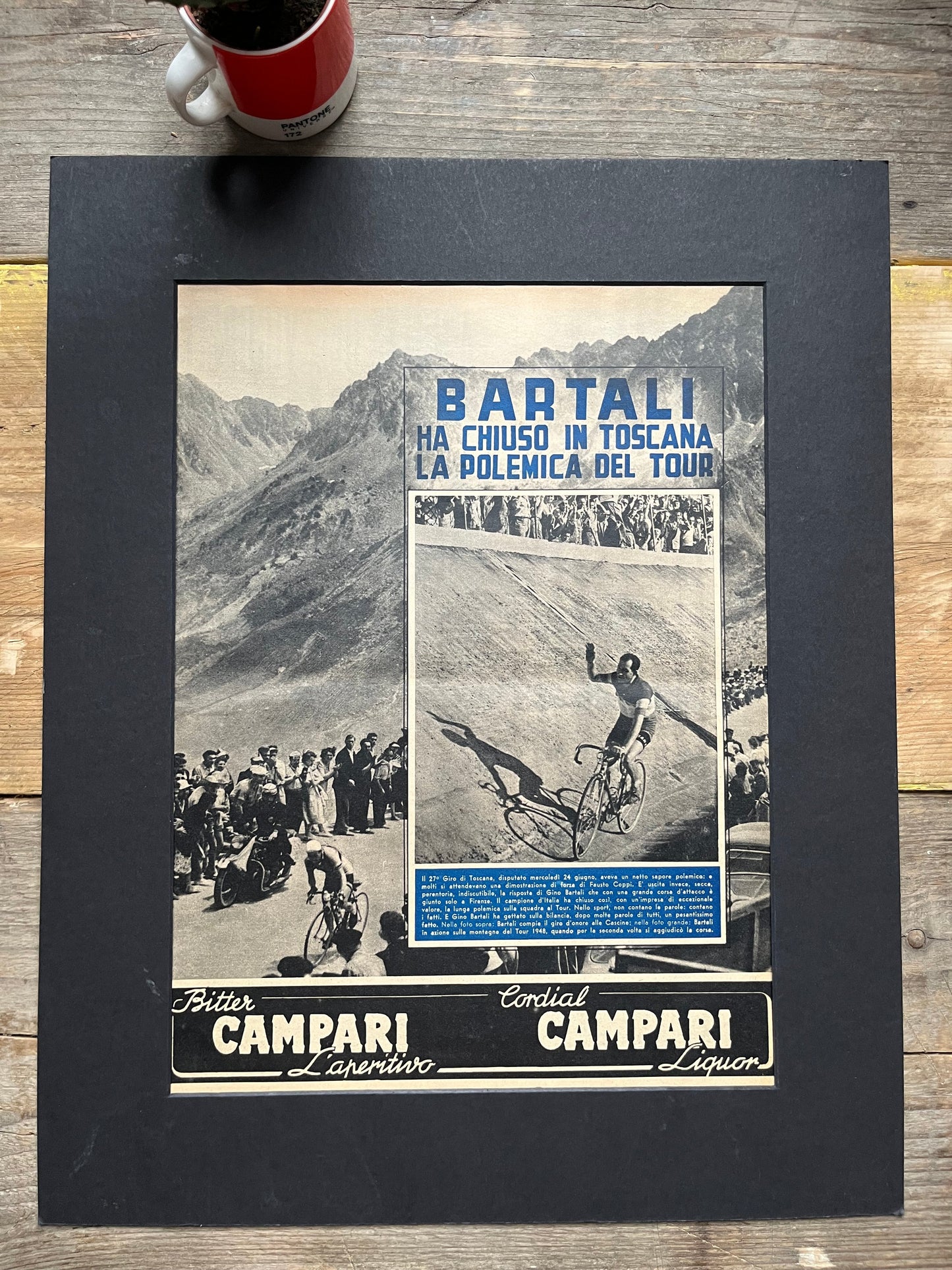 Gino Bartali 1952 Giro d'Italia / Campari vintage cycling print c1950