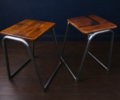 Pair of stripped steel Vintage School Lab Stools - Kitchen / cafe