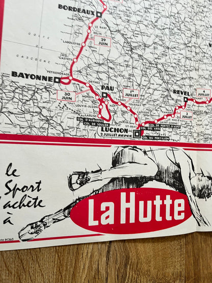 Vintage 1966 Cycling Print - Tour de France Route Map