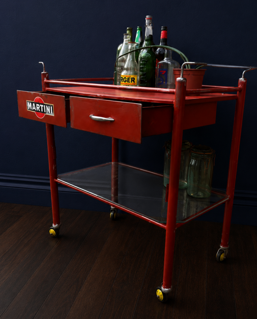 Vintage Martini logo drinks trolley ex medical