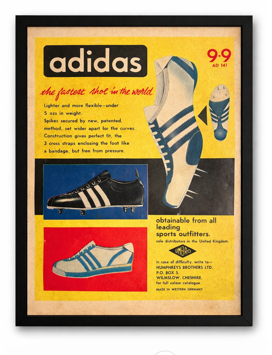 Vintage Adidas sports shoes advertisement 1962