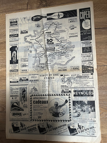 Tour de france / Perrier vintage route map 1963