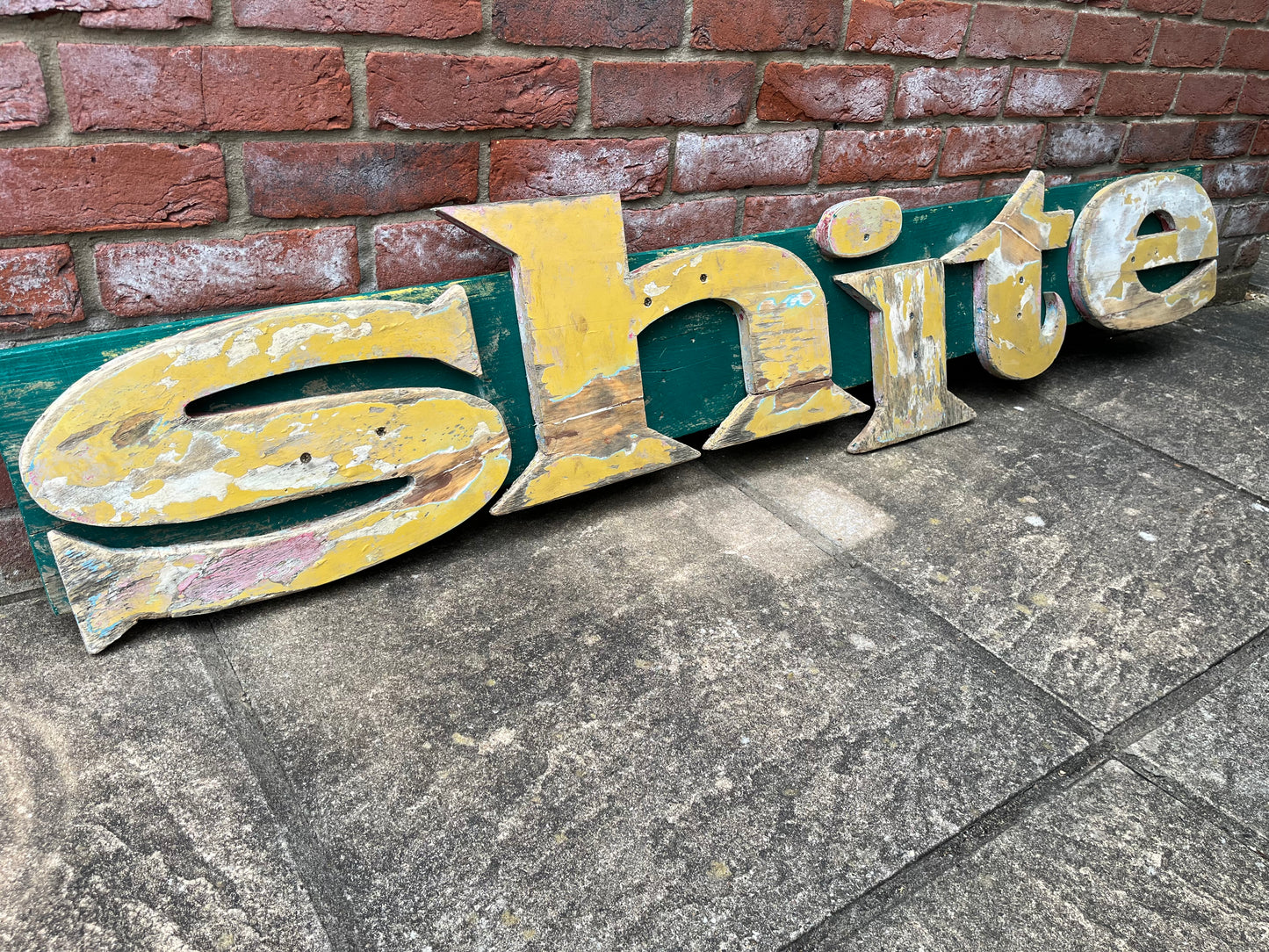 “Shite” reclaimed shop lettering custom signage