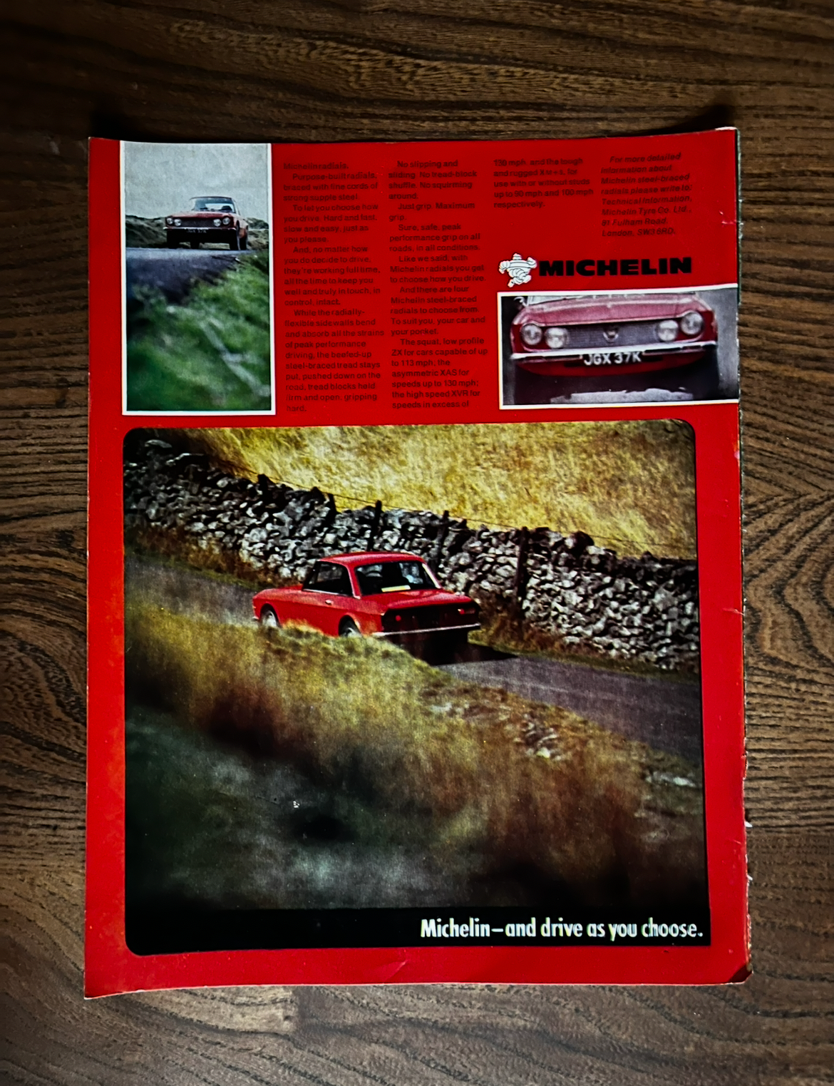 Vintage Michelin Lancia Fulvia Advertisement c1970