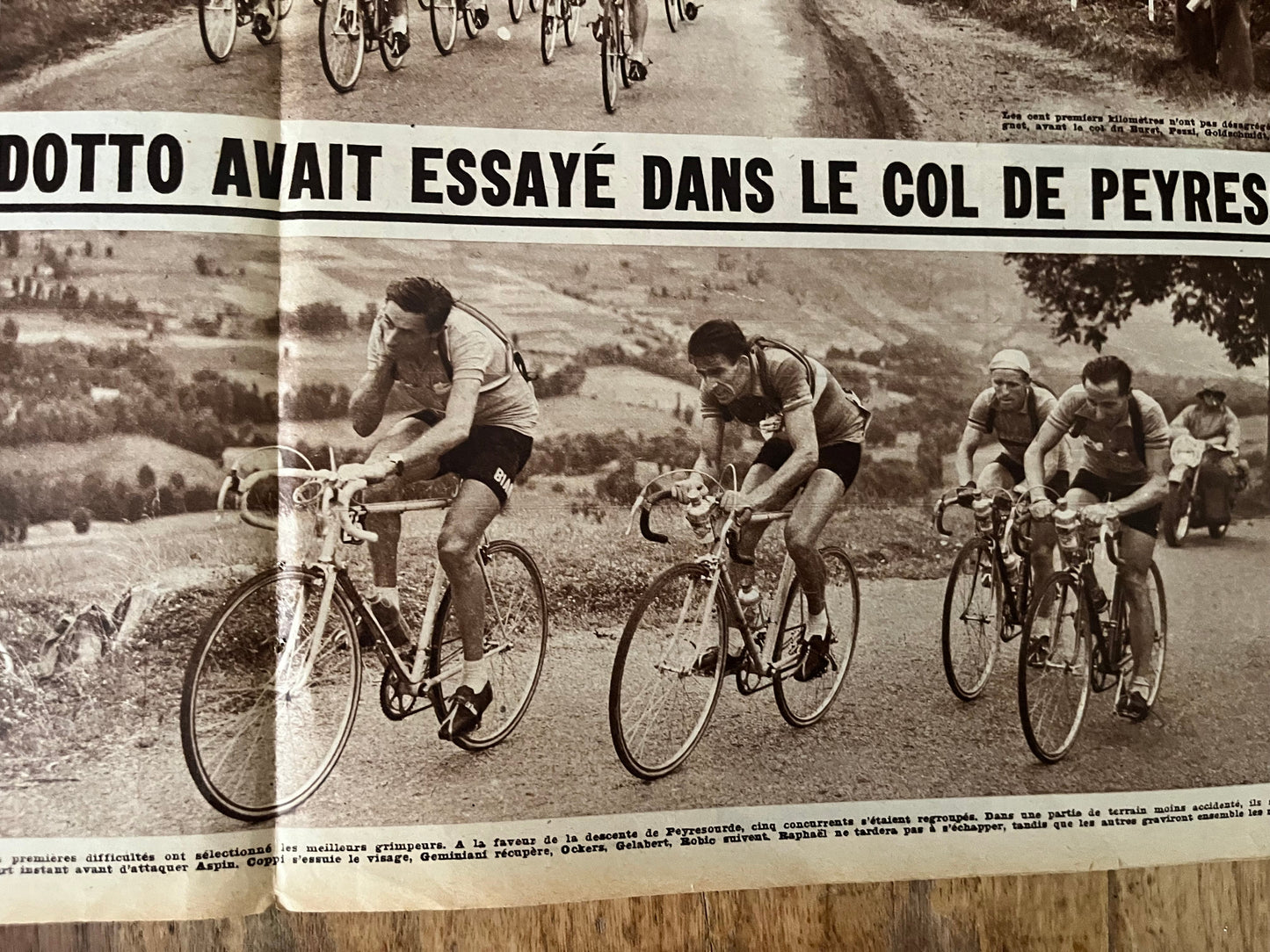 Vintage Tour de France cycling print c1954 Col de Peyresourde