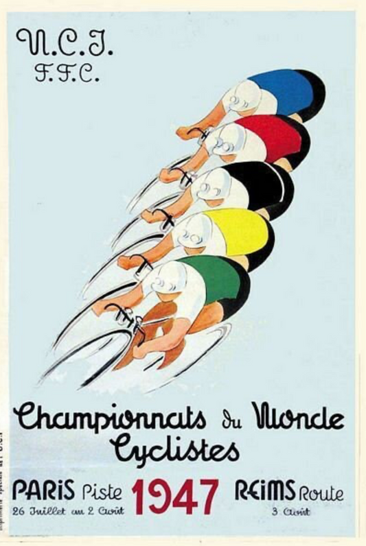 Campionats du monde Paris / Reims vintage cycling  poster 1947