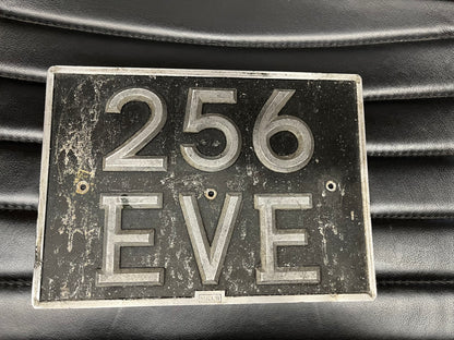 Vintage British car registration plate 256 EVE c1950s