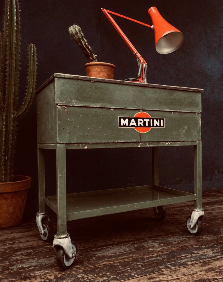 Vintage Martini logo drinks trolley army green