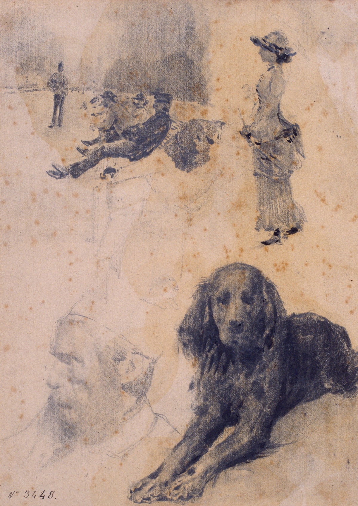 Figure Studies and Study of Dog c.1883 - Art Print