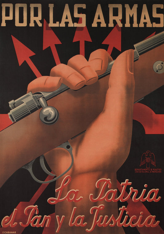 Spanish civil war poster - For weapons, the country, bread and justice 1938