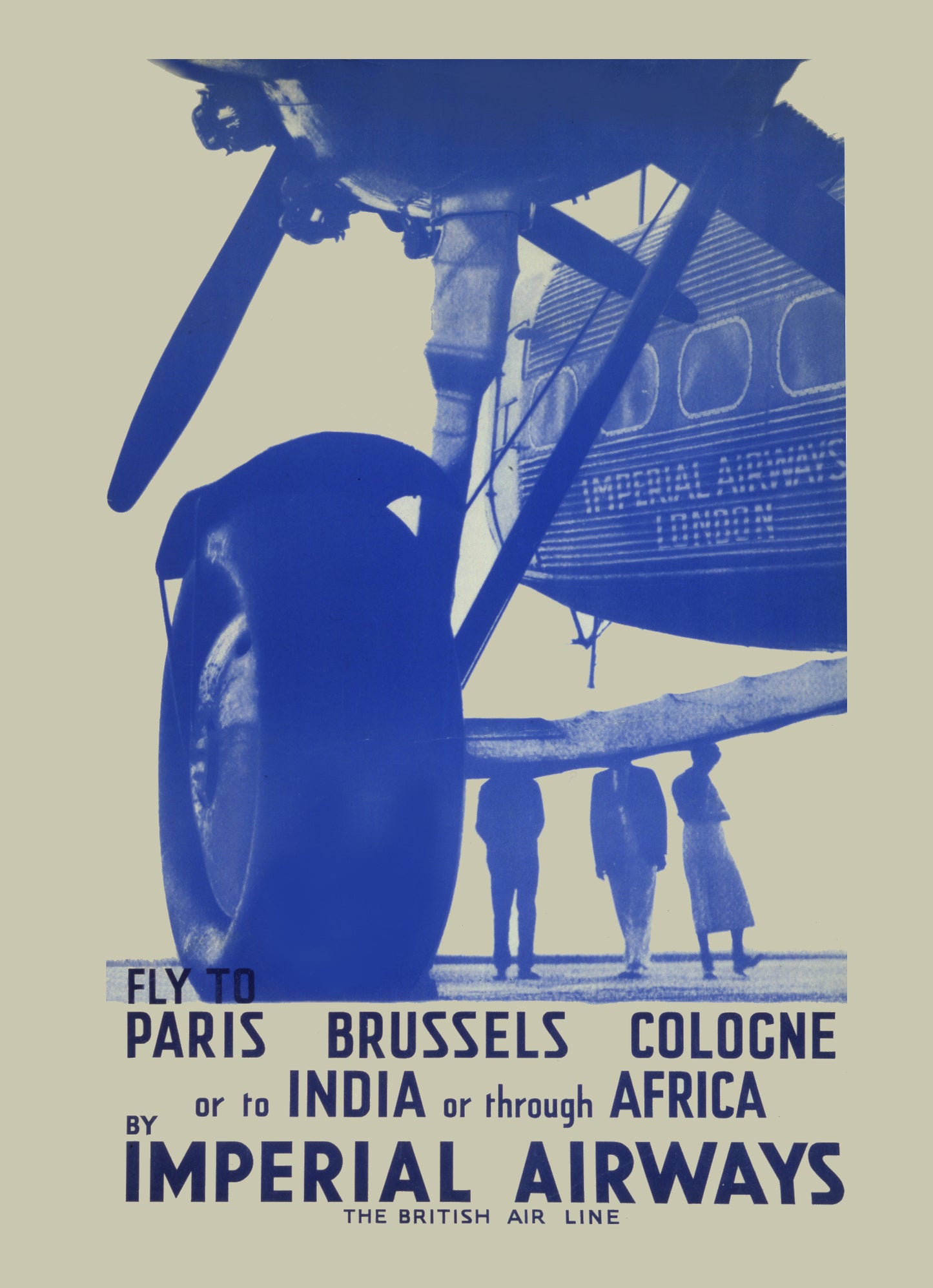 Vintage aviation Poster- Imperial Airways c1939 Paris Brussels Cologne India