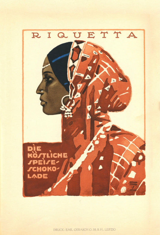 Riquetta Chocolate advertising Poster c1920s. Art deco