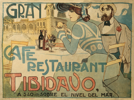 Vintage Advertising Print - Gran cafe restaurant Tibidavo - Barcelona, Spain 1902