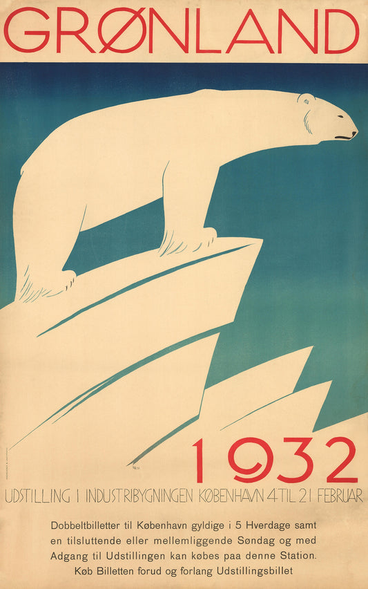 Vintage travel advertisement Gronland Polar bear c1932