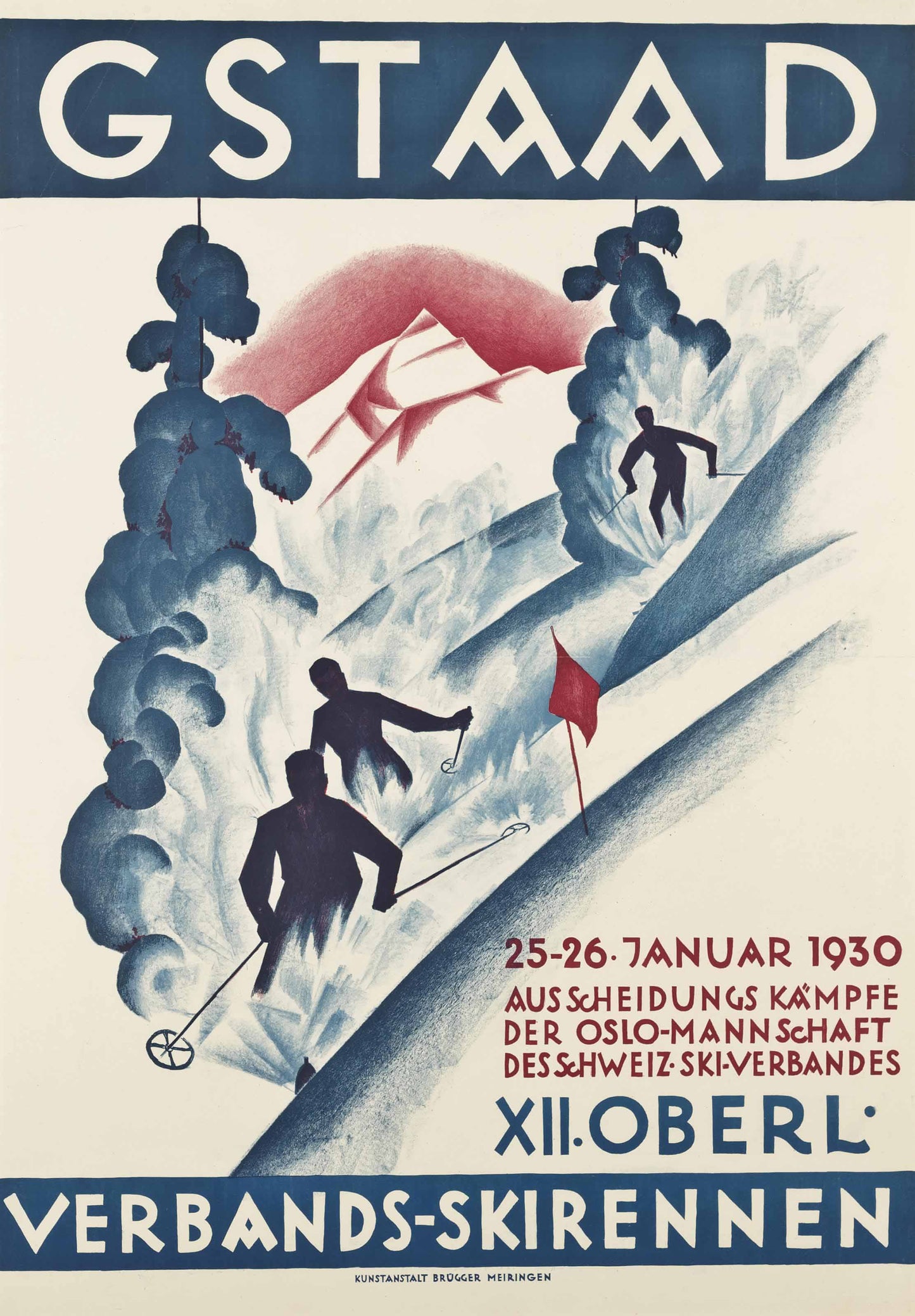 Vintage Ski poster Gstaad Switzerland c1930