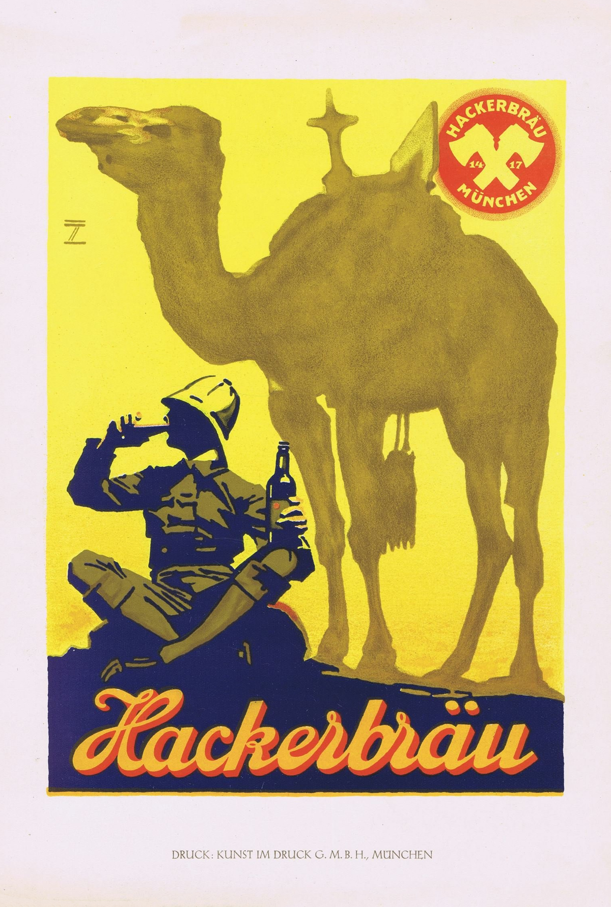 Hackerbrau German beer Vintage Advertising Poster -c1920s Ludwig Hohlwein