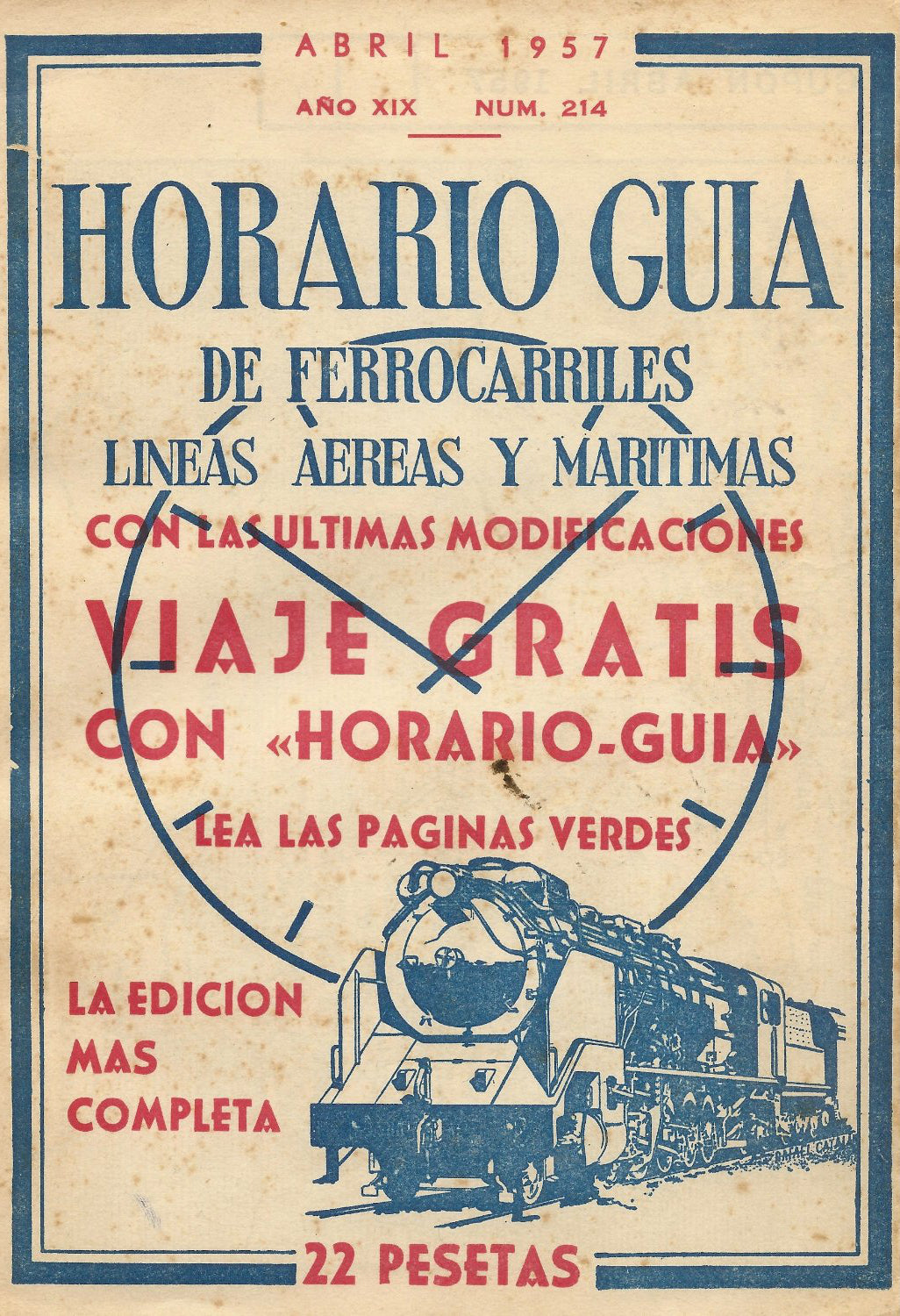 Horario Guía April 1957 - Spanish Railway Travel Poster