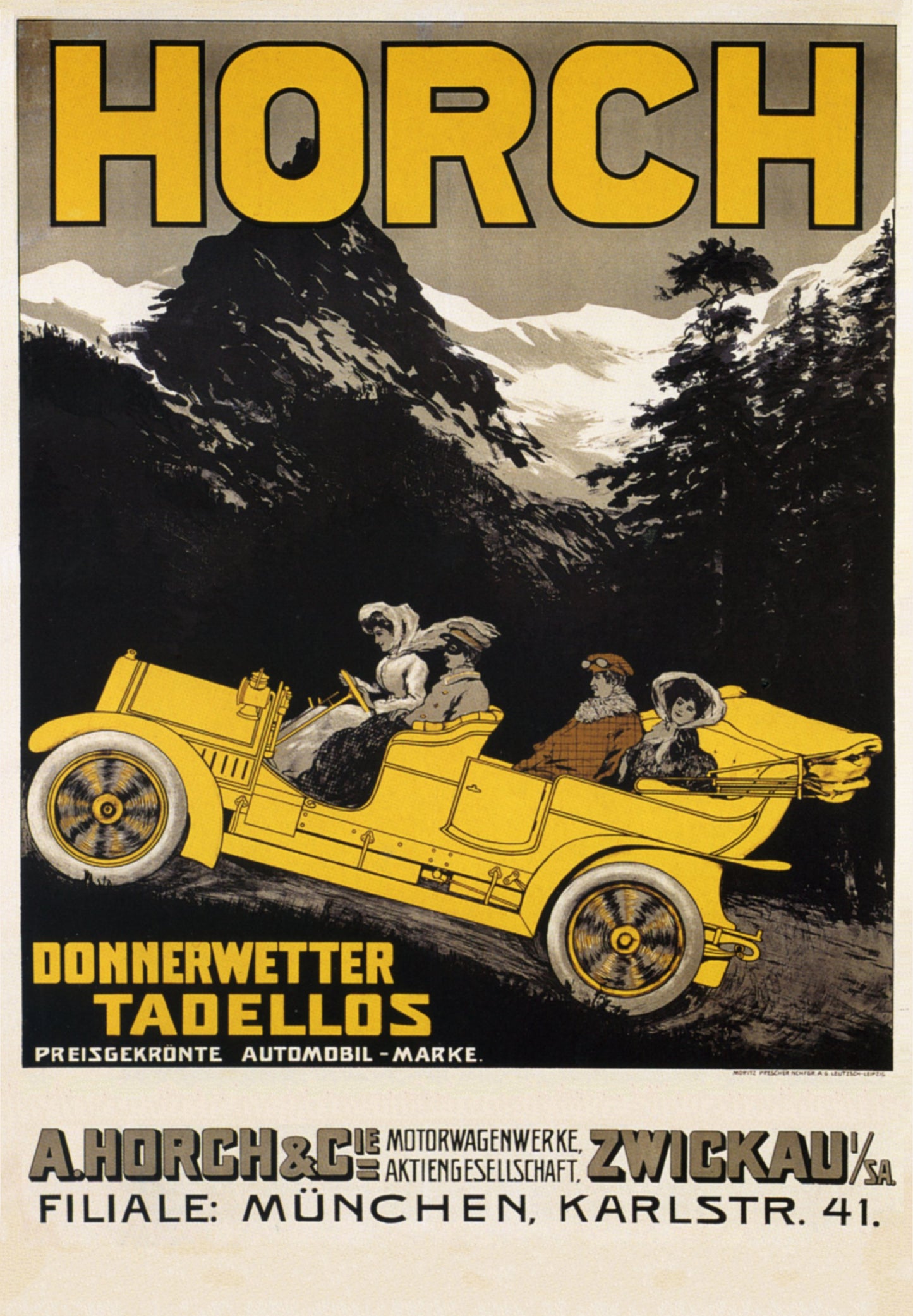 Vintage advertising poster - Horch Automobiles c1908.
